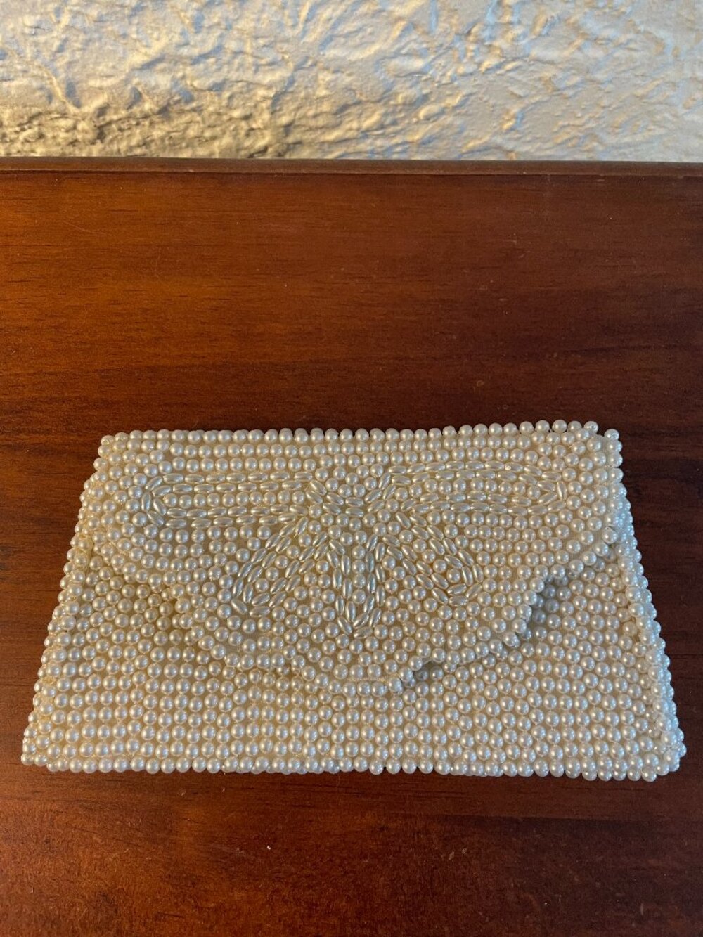 Vintage Faux Pearl Beaded Envelope Clutch Evening Bag Wedding Bridal